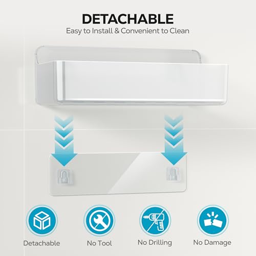 Nieifi Adhesive Wall Shelf, Shower Shelves 5 Pack with Soap Holder, Shower Organizer for Bathroom Organization, Clear - Image 5