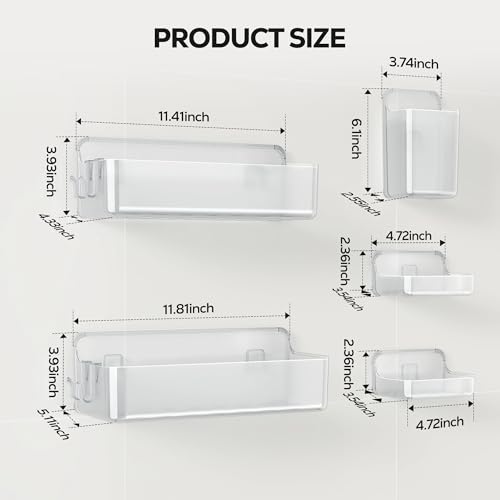 Nieifi Adhesive Wall Shelf, Shower Shelves 5 Pack with Soap Holder, Shower Organizer for Bathroom Organization, Clear - Image 2