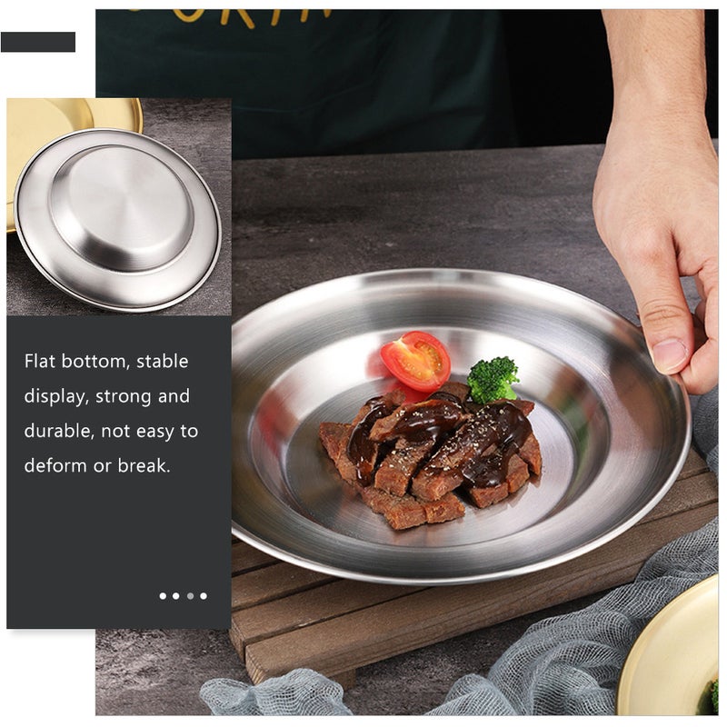 Stainless Round Dinner Plate Dessert Plate Household Food Serving Plate - Image 4