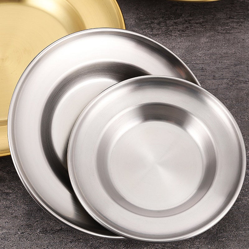 Stainless Round Dinner Plate Dessert Plate Household Food Serving Plate - Image 1
