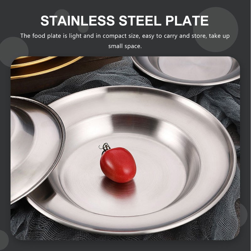 Stainless Round Dinner Plate Dessert Plate Household Food Serving Plate - Image 5