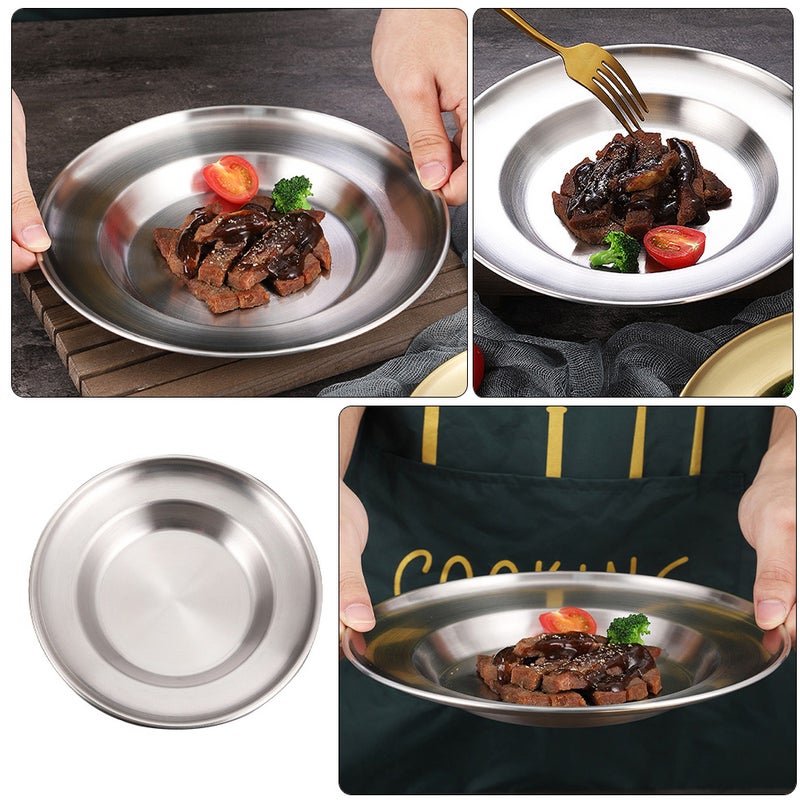 Stainless Round Dinner Plate Dessert Plate Household Food Serving Plate - Image 3