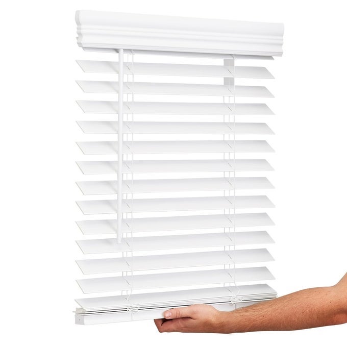 LOTUS WINDOWARE CORDLESS 2 INCH FAUX WOOD BLIND 345 WIDE X 60 LONG WINDOW BLINDS BLINDS SHADES BLINDS FOR INDOOR WINDOWS EMBOSSED BRIGHT WHITE