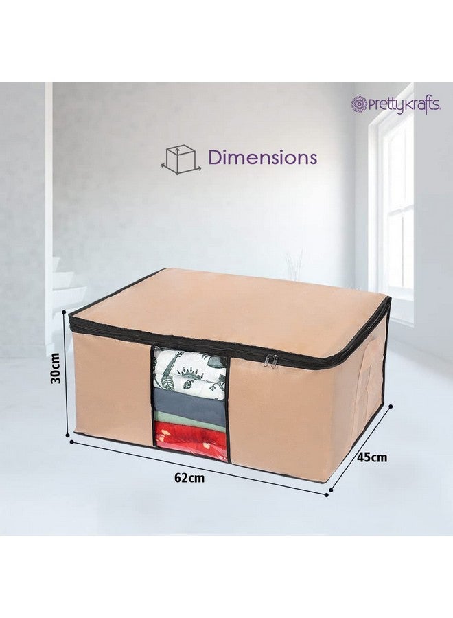بريتي كرافتس مجموعة من قطعتين منظمين لتخزين الملابس أسفل السرير مقاومين للرطوبة وغير منسوجين مع قفل بسحاب ومقابض | منظم خزانة الملابس لحاف الساري القماشي وبطانية وحقيبة تخزين الألعاب (62X45X30 سم، بيج) - Image 3