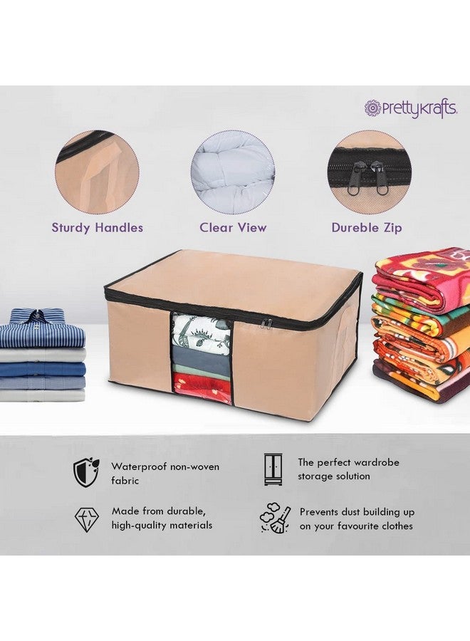 بريتي كرافتس مجموعة من قطعتين منظمين لتخزين الملابس أسفل السرير مقاومين للرطوبة وغير منسوجين مع قفل بسحاب ومقابض | منظم خزانة الملابس لحاف الساري القماشي وبطانية وحقيبة تخزين الألعاب (62X45X30 سم، بيج) - Image 4