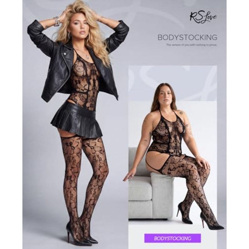 RSLOVE النساء شبكة صيد السمك بوديستوكينج المرفقة جوارب مثير الملابس الداخلية Crotchless ارتداءها قطعة واحدة بيبي دول حجم واحد - Image 4