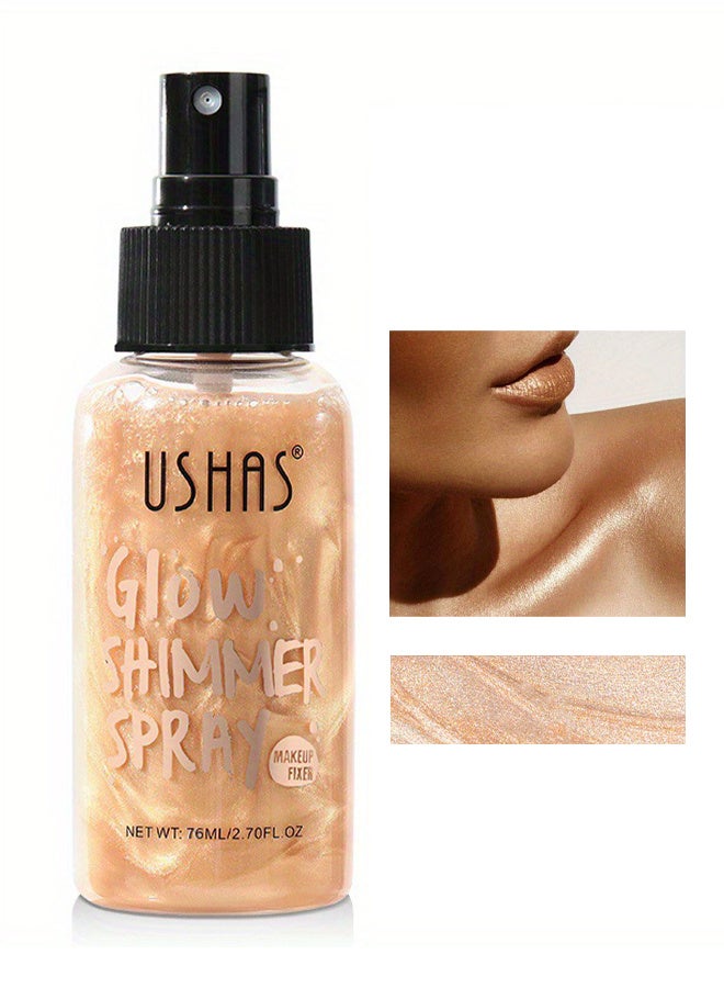 Ushas Body Glow Shimmer Spray 76ml, Hair and Body Makeup, Instant Result, Long-Lasting, Ultra Fine Mist Even Coverage Quick Glow Body Glitter, for All Skin Types - #03 - Image 1