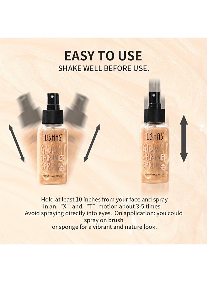 Ushas Body Glow Shimmer Spray 76ml, Hair and Body Makeup, Instant Result, Long-Lasting, Ultra Fine Mist Even Coverage Quick Glow Body Glitter, for All Skin Types - #03 - Image 5