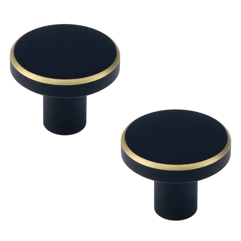 Mcredy 1 Inch Black and Gold Cabinet Knobs Pulls 2 Pcs Solid Brass Modern Round Drawer Cabinet Handles with Screw for Kitchen Office Dresser Wardrobe