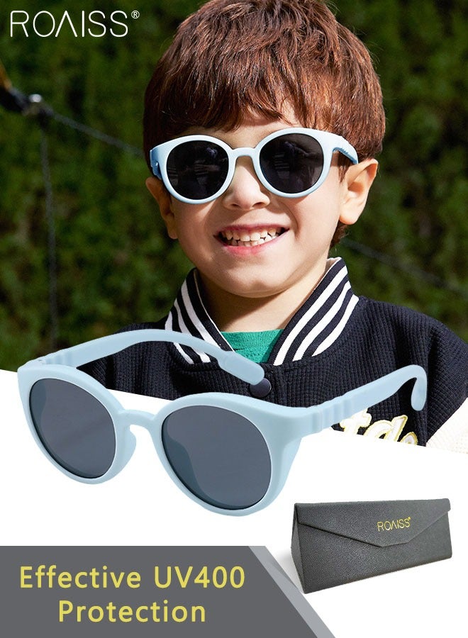 roaiss Stylish Round Polarized Sunglasses for Kids Premium UV400 Protective Lenses with Durable Flexible TPEE Frame for Beach Trips & Outdoor Adventures for Boys Girls and Children Age 3-12, Light Blue  - Image 1