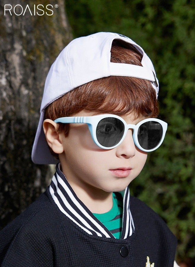 roaiss Stylish Round Polarized Sunglasses for Kids Premium UV400 Protective Lenses with Durable Flexible TPEE Frame for Beach Trips & Outdoor Adventures for Boys Girls and Children Age 3-12, Light Blue  - Image 2