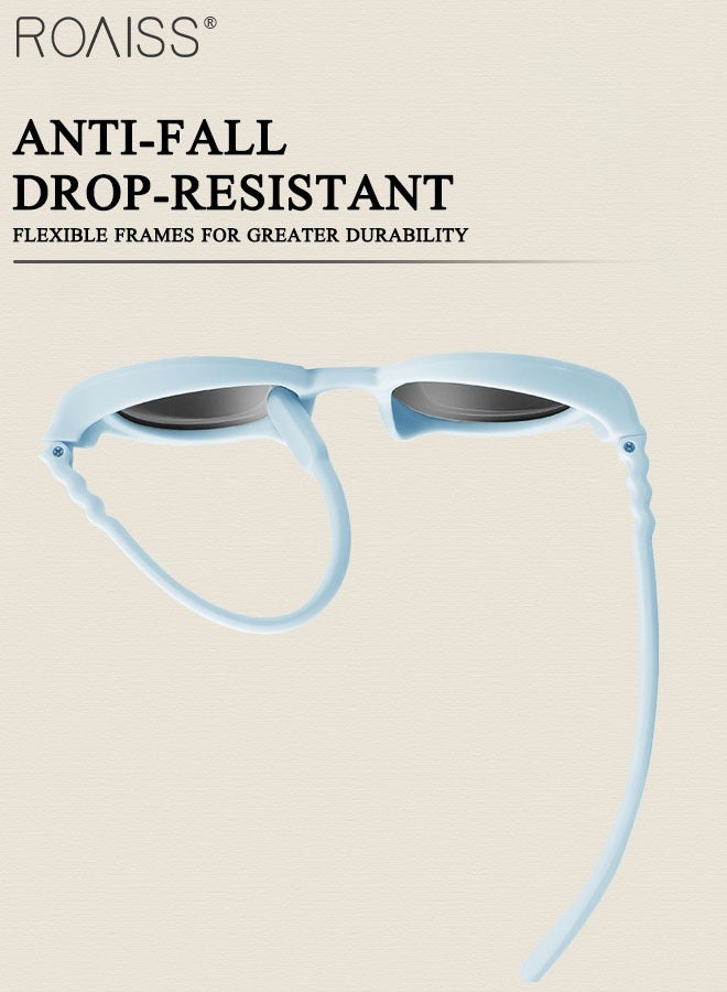 roaiss Stylish Round Polarized Sunglasses for Kids Premium UV400 Protective Lenses with Durable Flexible TPEE Frame for Beach Trips & Outdoor Adventures for Boys Girls and Children Age 3-12, Light Blue  - Image 5