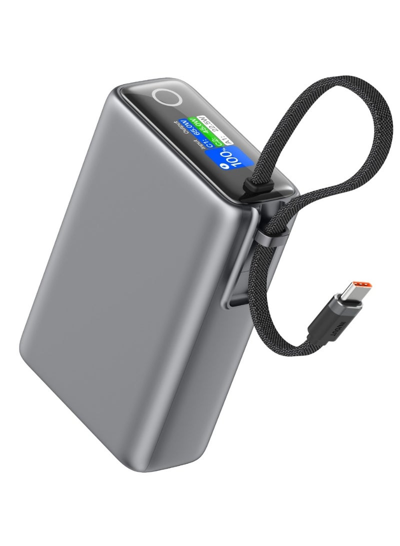 GREEN LION Tron X 20000mAh Power Bank with Smart Power Display & PD 65W / USB-C & USB-A Ports / Flight-Approved / Built-in USB-C Cable / Fast Charge Support / Multiple Protection / Powerbank Flight Approved - Grey - Image 1