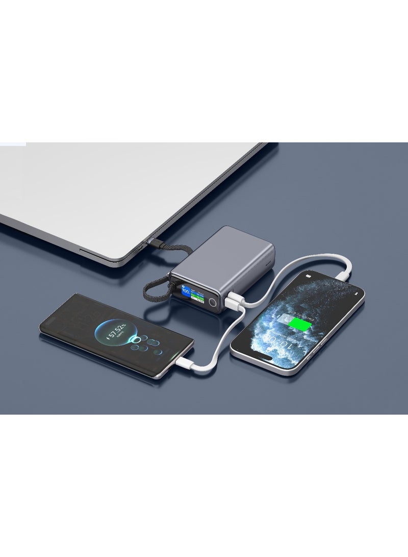 GREEN LION Tron X 20000mAh Power Bank with Smart Power Display & PD 65W / USB-C & USB-A Ports / Flight-Approved / Built-in USB-C Cable / Fast Charge Support / Multiple Protection / Powerbank Flight Approved - Grey - Image 2