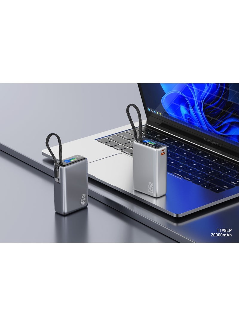 GREEN LION Tron X 20000mAh Power Bank with Smart Power Display & PD 65W / USB-C & USB-A Ports / Flight-Approved / Built-in USB-C Cable / Fast Charge Support / Multiple Protection / Powerbank Flight Approved - Grey - Image 3