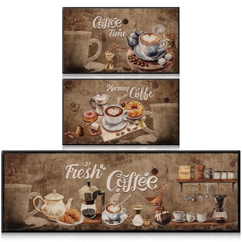 InIsaJace Coffee Rugs for Kitchen Floor, Kitchen Mats for Floor 3 Pieces Non-Slip, Absorbent Washable Runner Rugs Farmhouse Style Kitchen Bar Mat(16x28 +16x47) - Image 1