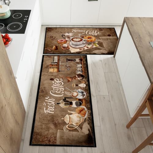 InIsaJace Coffee Rugs for Kitchen Floor, Kitchen Mats for Floor 3 Pieces Non-Slip, Absorbent Washable Runner Rugs Farmhouse Style Kitchen Bar Mat(16x28 +16x47) - Image 5