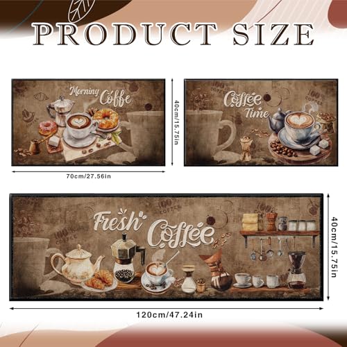 InIsaJace Coffee Rugs for Kitchen Floor, Kitchen Mats for Floor 3 Pieces Non-Slip, Absorbent Washable Runner Rugs Farmhouse Style Kitchen Bar Mat(16x28 +16x47) - Image 2