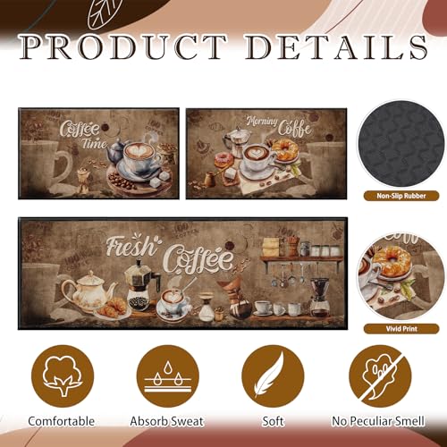 InIsaJace Coffee Rugs for Kitchen Floor, Kitchen Mats for Floor 3 Pieces Non-Slip, Absorbent Washable Runner Rugs Farmhouse Style Kitchen Bar Mat(16x28 +16x47) - Image 3