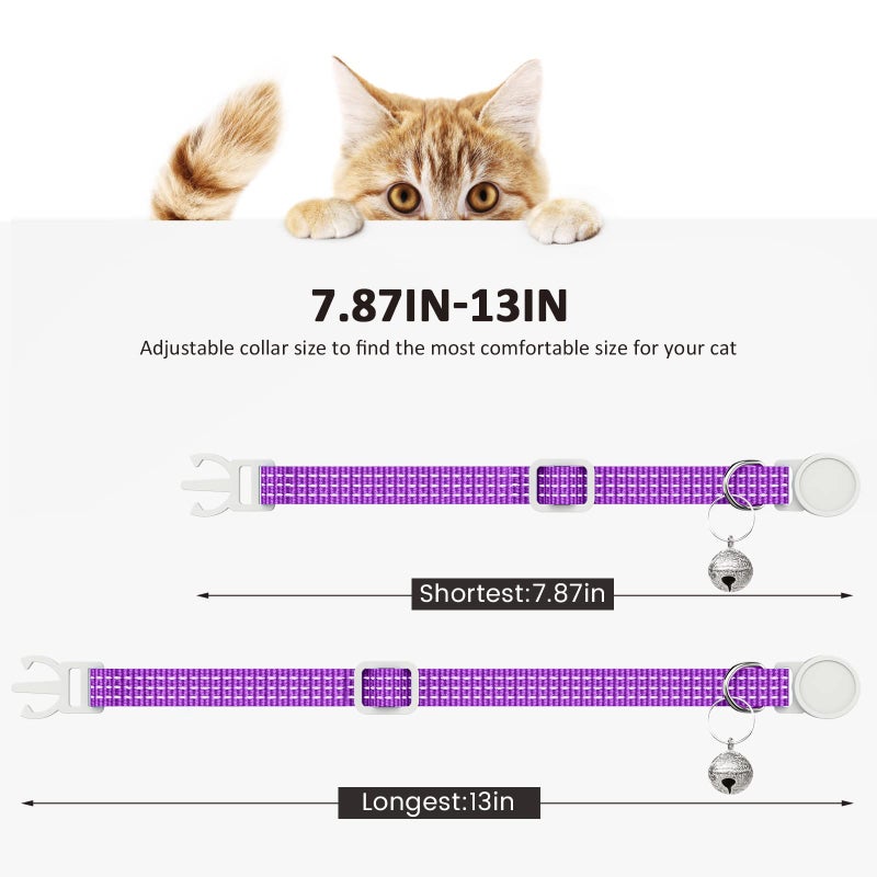 Hoeraonr 5 Pack Reflective-Breakaway Cat Collars with Bells,Adjustable Small Cat Collar,Ideal for Girl Cats Male Cats Kittens Puppies,Pet Supplies Stuff Accessories 7.9" - 13" (5 Bright Colors) - Image 2