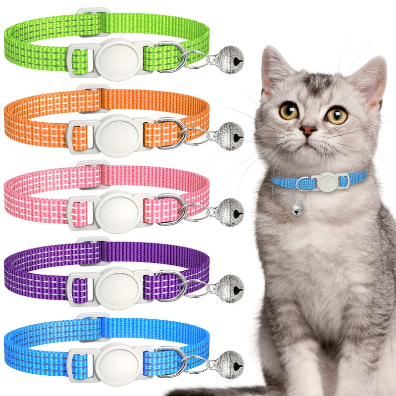Hoeraonr 5 Pack Reflective-Breakaway Cat Collars with Bells,Adjustable Small Cat Collar,Ideal for Girl Cats Male Cats Kittens Puppies,Pet Supplies Stuff Accessories 7.9" - 13" (5 Bright Colors) - Image 1