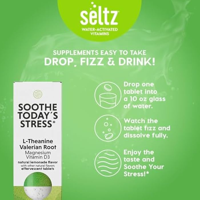 Seltz® Soothe Today’s Stress – Effervescent Vitamins for Relaxation & Focus with L-Theanine, Magnesium & Vitamin D3 – Lemonade Flavor, No Sugar Added, 15 Tablets (Pack of 1) - Image 5