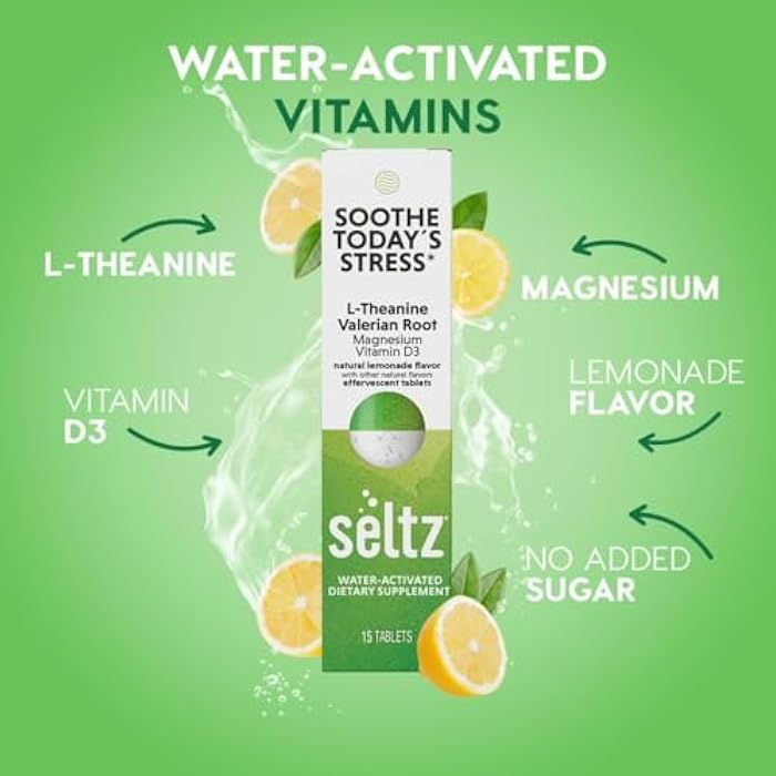Seltz® Soothe Today’s Stress – Effervescent Vitamins for Relaxation & Focus with L-Theanine, Magnesium & Vitamin D3 – Lemonade Flavor, No Sugar Added, 15 Tablets (Pack of 1) - Image 2