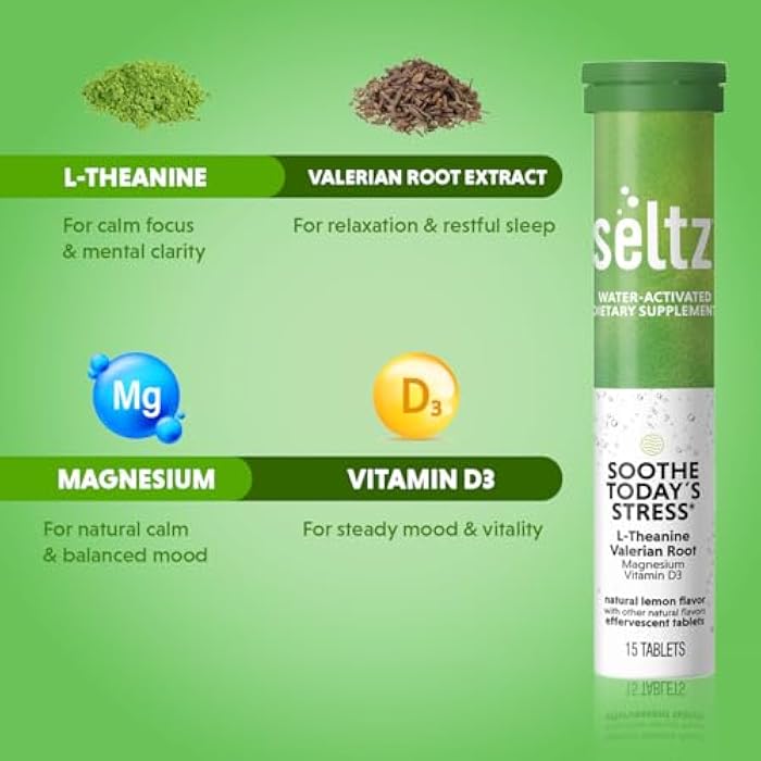 Seltz® Soothe Today’s Stress – Effervescent Vitamins for Relaxation & Focus with L-Theanine, Magnesium & Vitamin D3 – Lemonade Flavor, No Sugar Added, 15 Tablets (Pack of 1) - Image 3