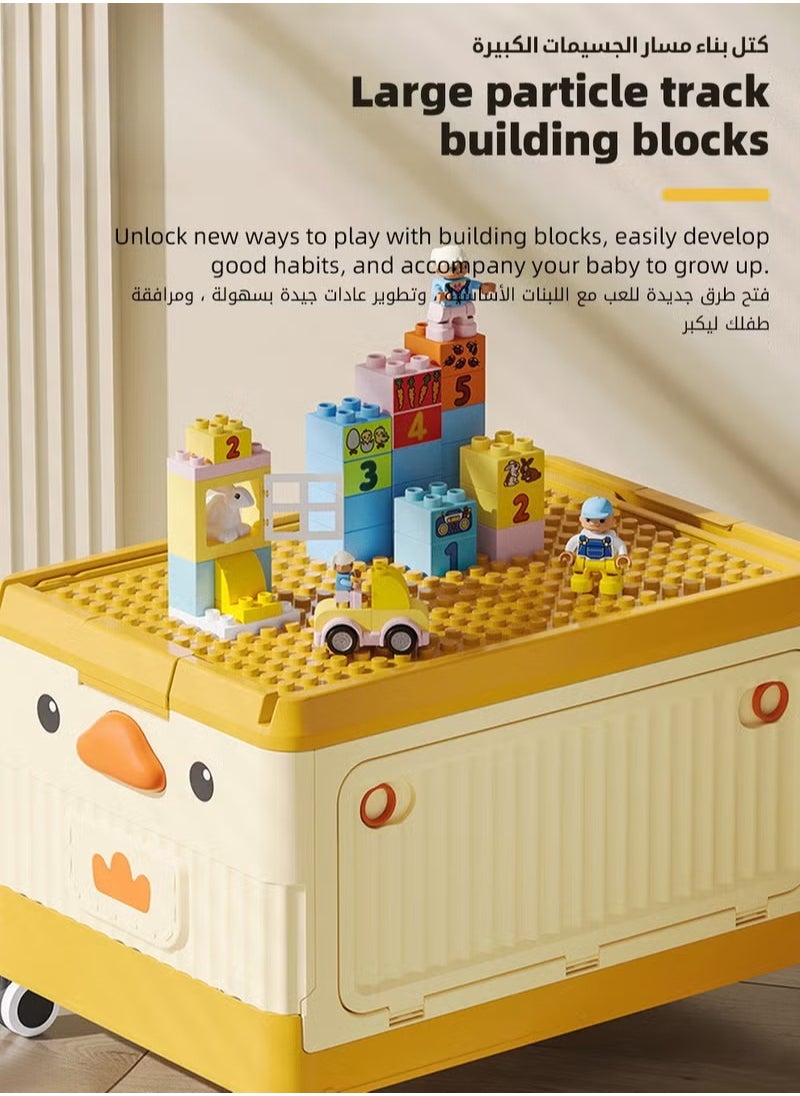 شو وو صندوق تخزين ألعاب الأطفال مزود بعجلات وغطاء مكعبات بناء، وألعاب الأطفال وصندوق تخزين الملابس، ومنظم، وسلة، وصندوق للأطفال الأولاد والبنات، والأطفال الصغار وغرفة حضانة الأطفال  - Image 3