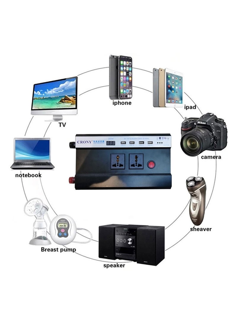 Crony Intelligent Crony 2500W Car Power Inverter-Dc 12V To 220V-240V Ac Charging Port Converter Car Charger Adapter 4.2A 4 Usb Ports - Image 2