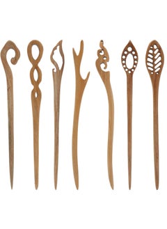 Lawie 7 Pack Vintage Retro Handmade Ancient Chinese Japanese Brown Wooden Hair Sticks Chopsticks Hair Pins Picks Wood Sandalwood Carved Smooth Long Horn Fork Pen Hairpins Clips for Bun Chignon Holder