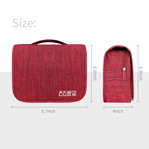 Lcsmaokin Large Capacity Toiletry Bag Travel Bag with Hanging Hook for Men and Women Waterproof Travel Cosmetic Bag Bathroom Storage Bag for Brushes Set, Full-Sized Shampoo, Toiletries, Wine Red - Image 4