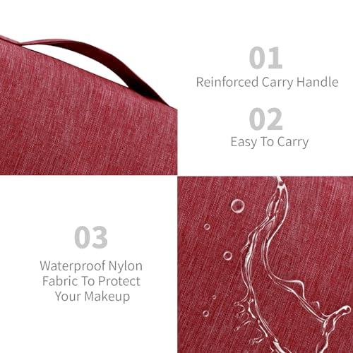 Lcsmaokin Large Capacity Toiletry Bag Travel Bag with Hanging Hook for Men and Women Waterproof Travel Cosmetic Bag Bathroom Storage Bag for Brushes Set, Full-Sized Shampoo, Toiletries, Wine Red - Image 3