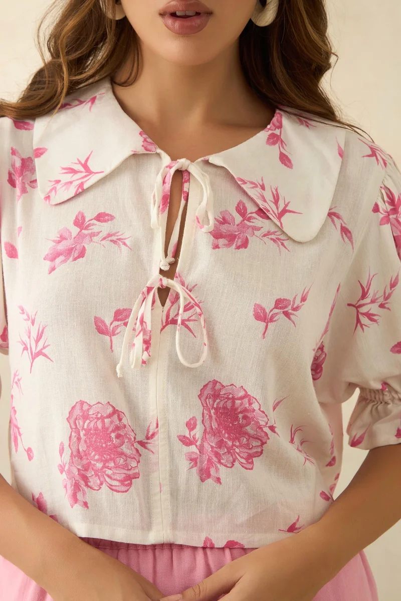 فيرجيو Linen Chelsea Brunchwear Collar Tops for Women