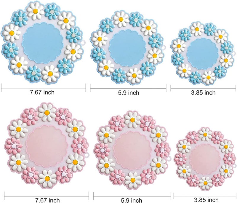 Turbid Silicone Coasters for Dining Table, Set of 3 20 * 20 CM Large Round Pink Daisy Flower Design, Non-Slip, Heat Resistant Trivet Mats, Dining Table Pads for Hot Pots, Bowls, Dishes & Drink - Image 2