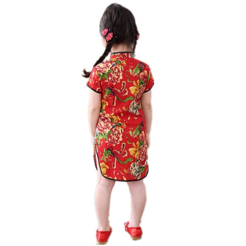 SZCQ Foral Baby Girls Dress New Year Qipao Vintage Chinese Cheongsam Princess Costume (Red, 12) - Image 4