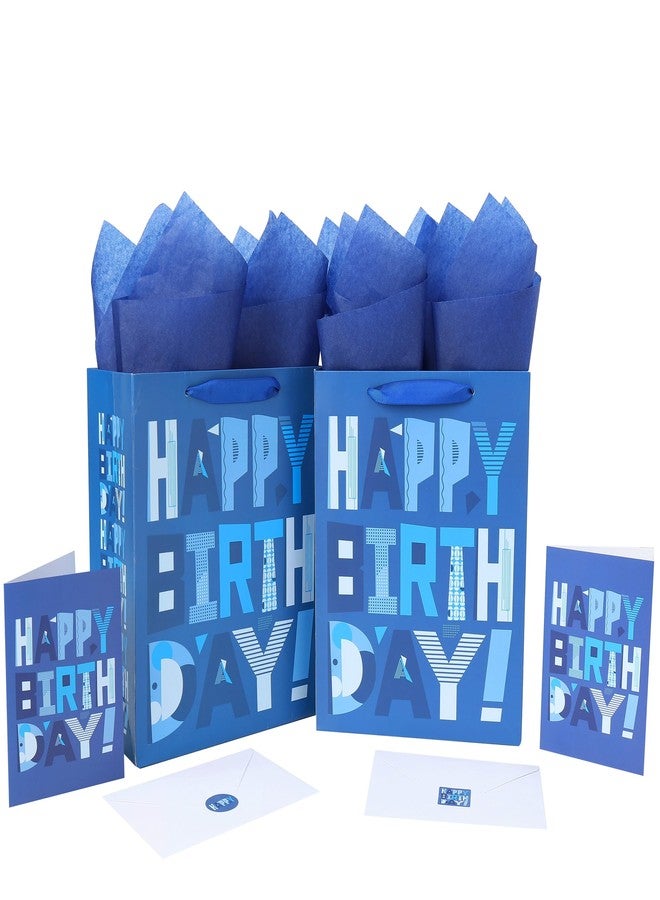 wishinside 2 Pack 10.6” Medium Blue Gift Bags for Men's Birthday Party, Kids' Parties, Baby Shower, or Baby Boy - Image 1