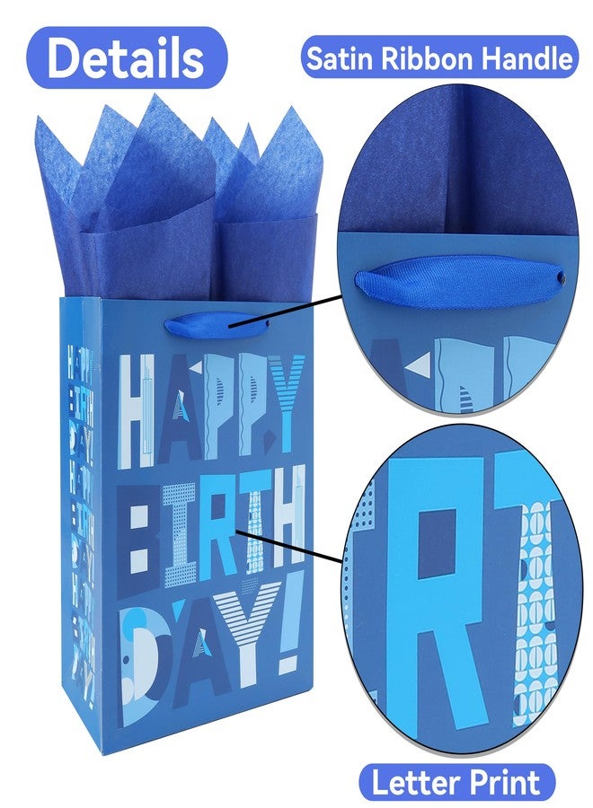 wishinside 2 Pack 10.6” Medium Blue Gift Bags for Men's Birthday Party, Kids' Parties, Baby Shower, or Baby Boy - Image 4