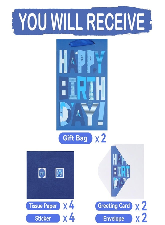 wishinside 2 Pack 10.6” Medium Blue Gift Bags for Men's Birthday Party, Kids' Parties, Baby Shower, or Baby Boy - Image 3