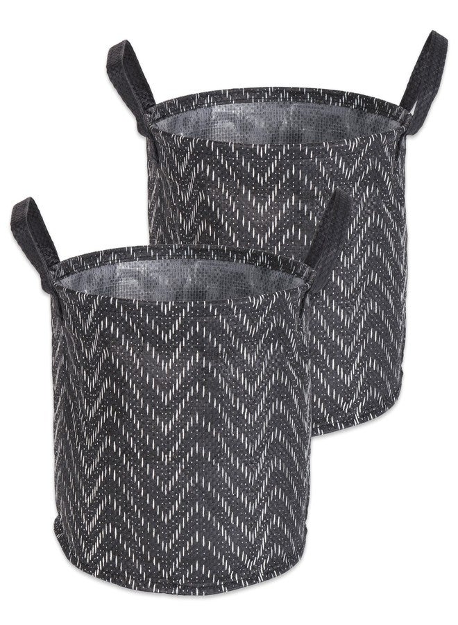 DII Collapsible Waterproof Chevron Laundry Bins, Small Round, Black/White, 2 Piece - Image 1