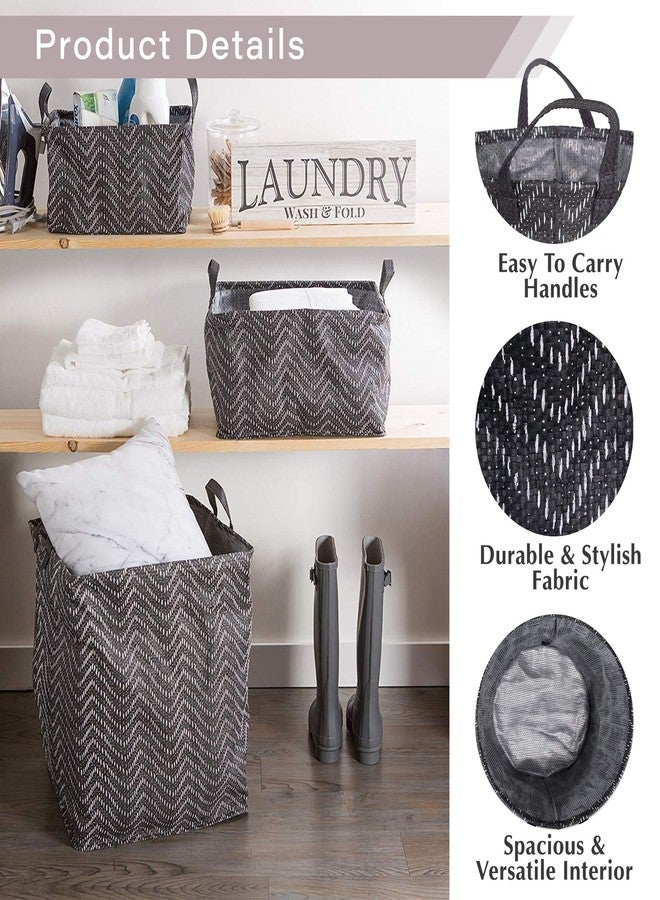 DII Collapsible Waterproof Chevron Laundry Bins, Small Round, Black/White, 2 Piece - Image 2