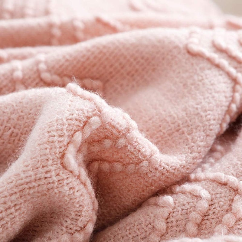 BOURINA بورينا بطانية وردية 50 × 60 بوصة، بطانية متماسكة ناعمة صلبة ملمس، غطاء أريكة، بطانية زخرفية متماسكة - Image 5