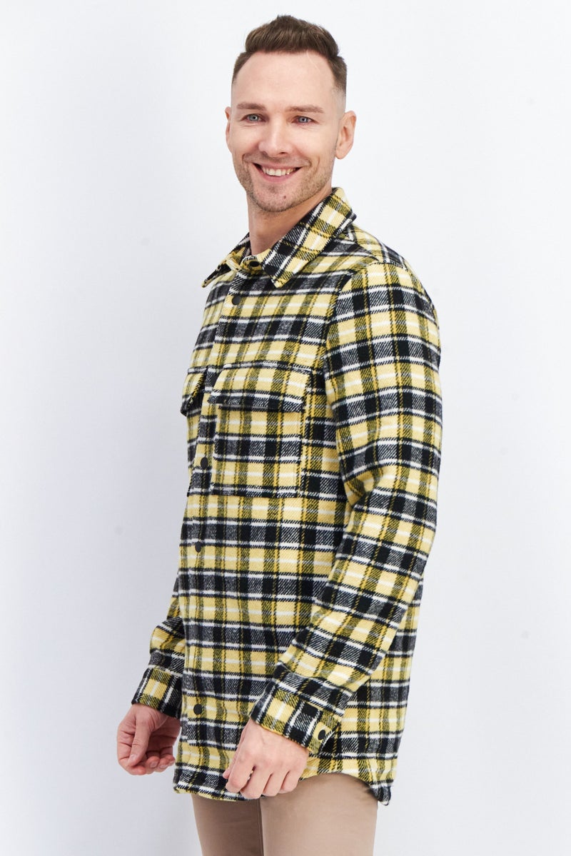 ASOS قميص رجالي عادي بأكمام طويلة مزخرف بمربعات، مجموعة صفراء - Image 3