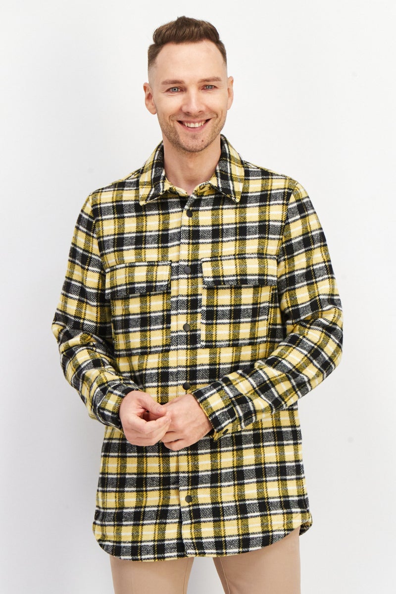 ASOS قميص رجالي عادي بأكمام طويلة مزخرف بمربعات، مجموعة صفراء - Image 1