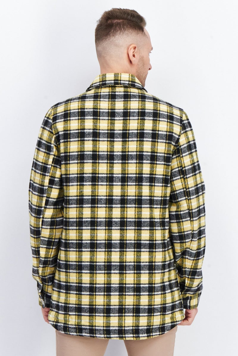 ASOS قميص رجالي عادي بأكمام طويلة مزخرف بمربعات، مجموعة صفراء - Image 4