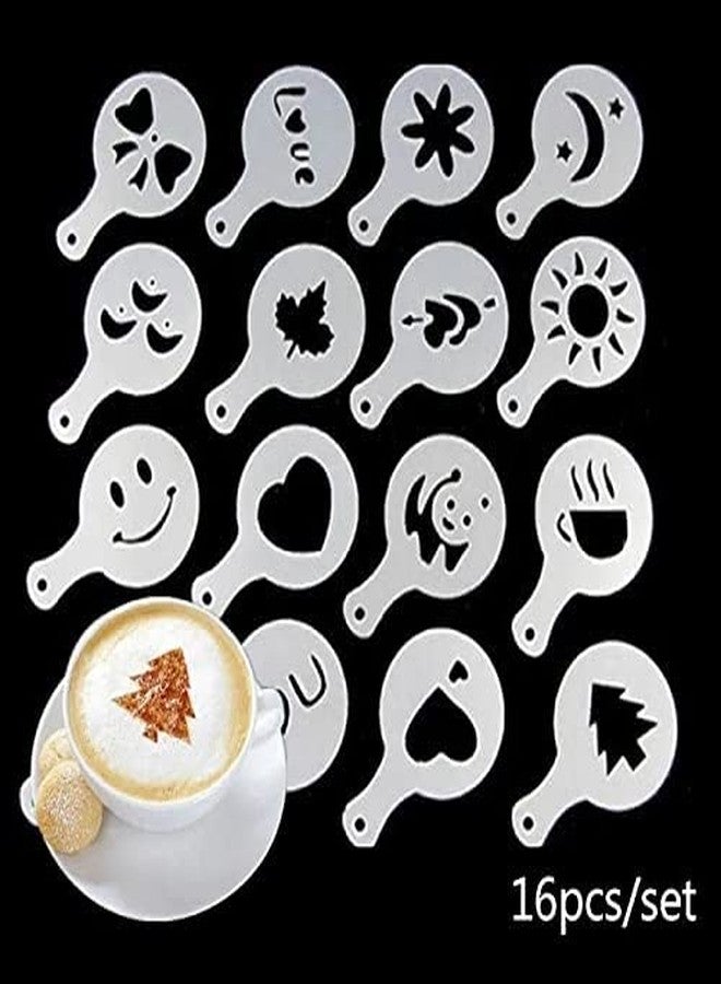 APURK Creative16pcs Coffee Stencils Frosted Transparent Coffee Decorating Template Art Stencils for Latte Cappuccino Coffee Transparent Art Stencils Coffee Various Themes - Image 1