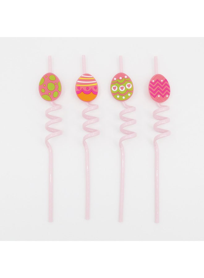 10064 Easter Egg Cartoon Straw Cute Soft Glue Cartoon PET Shape Creative Children's Straw-Color:4pcs/bag - Image 1
