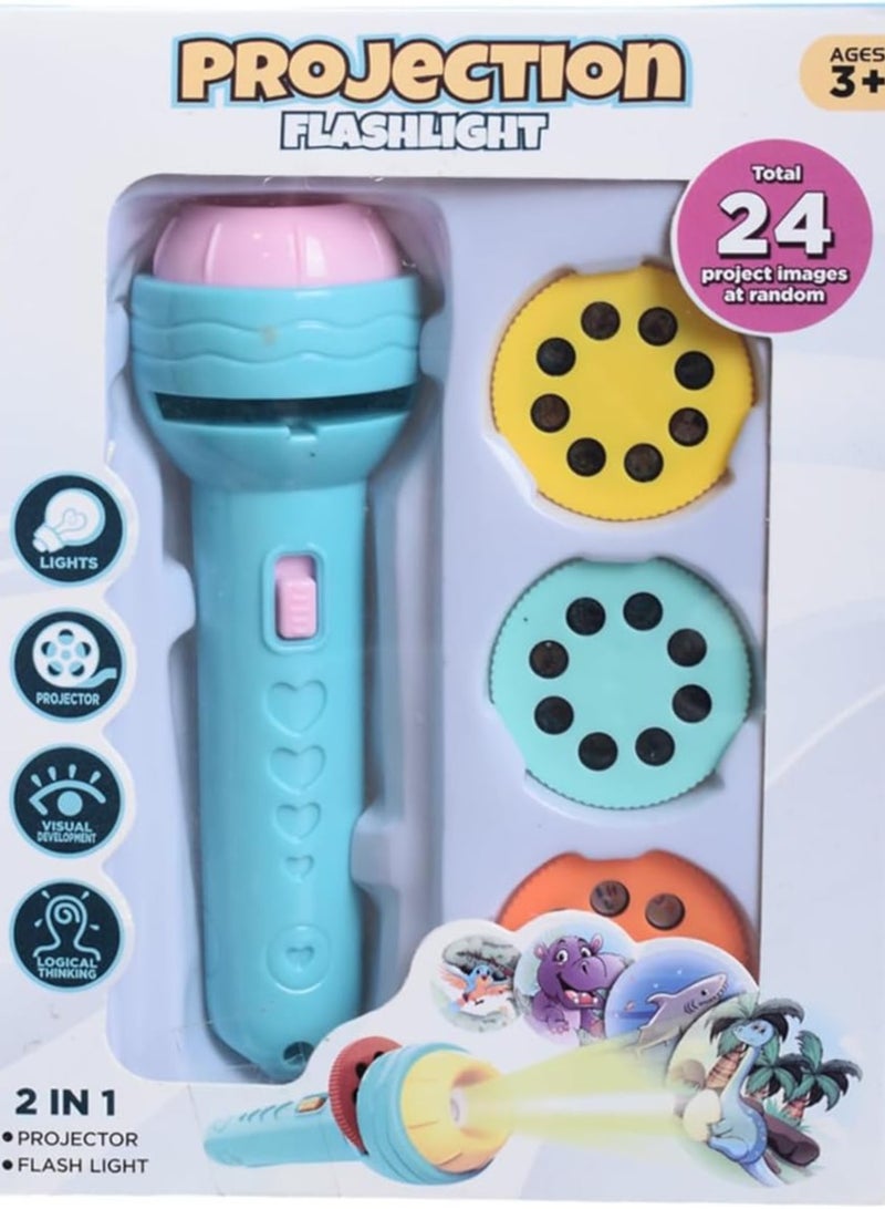 3 Sides 24 Patterns Flash Light Torch for Kids Projection Torch Story Education Learning Night Light Before Going to Bed (Purple) - Image 1