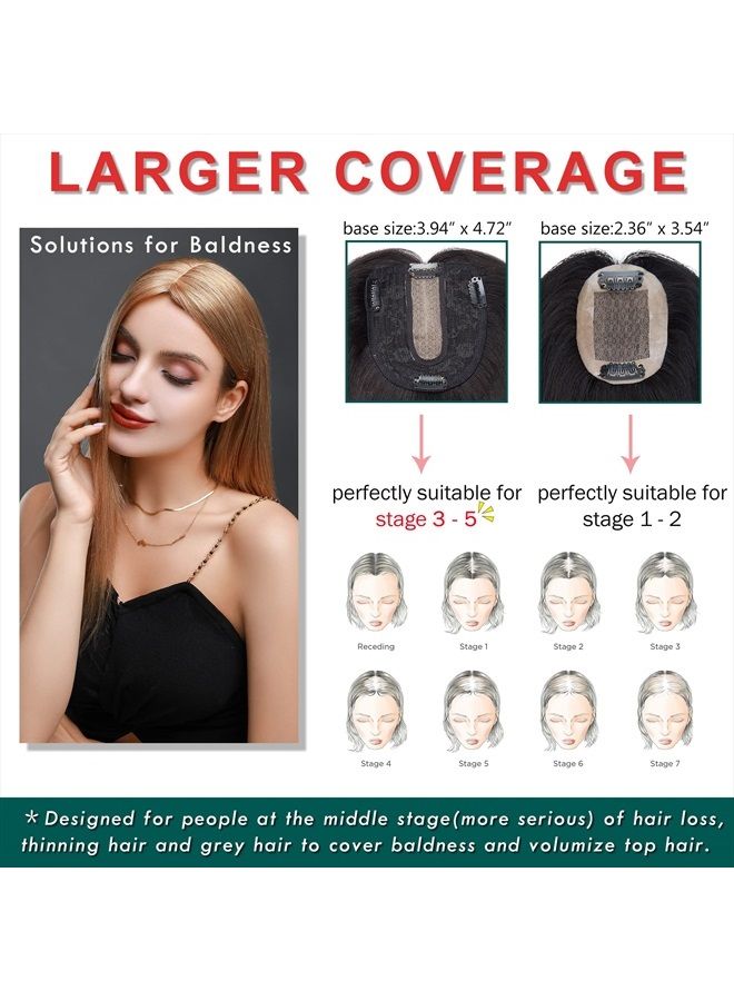 S-noilite Human Hair Toppers 130% Density Hand Made Silk Base Clip in Topper Top Hair Pieces For Women with Thinning Hair/Hair Loss Cover Gray Hair 12Inch 40g #2 Dark Brown - Image 3