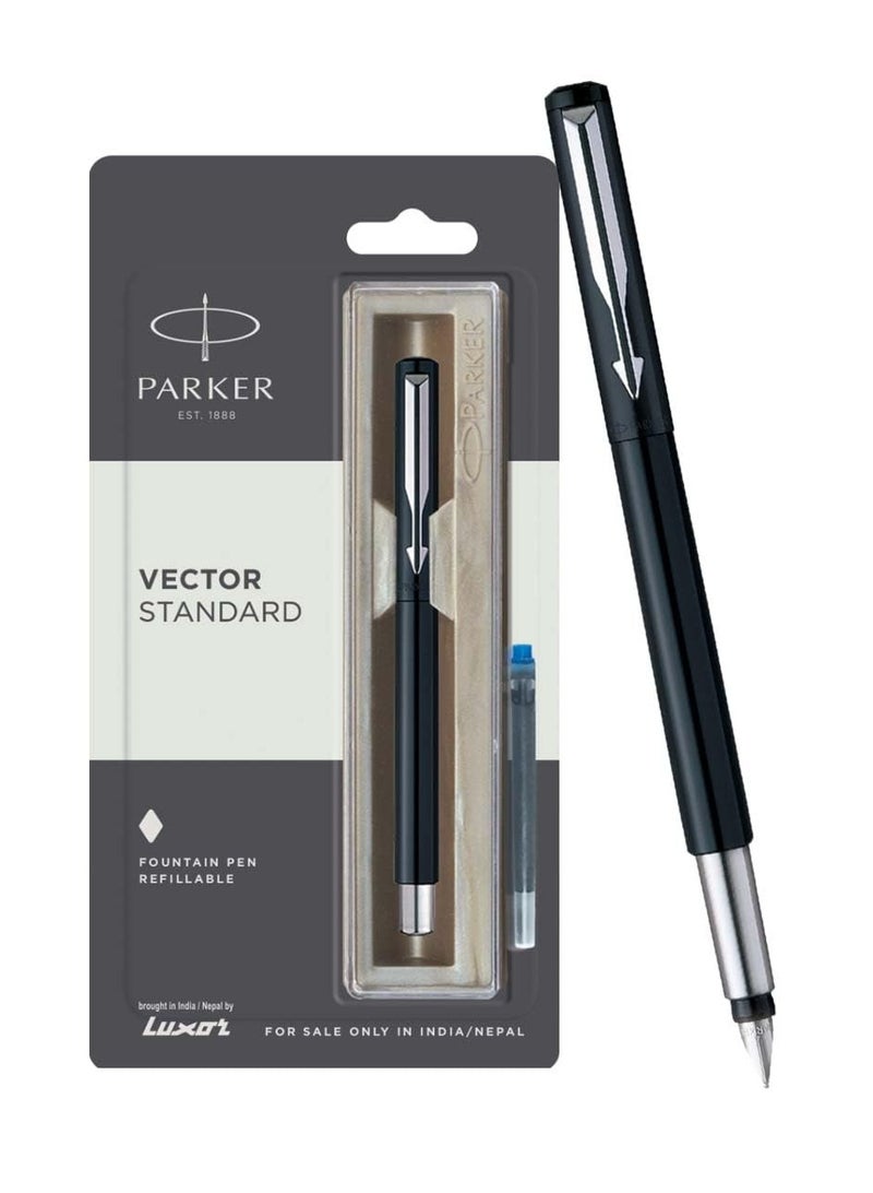 PARKER Parker Vector Standard Fountain Pen| Black Body Color With 1 Ink Cartridge | Unique Gifts For Employees | Ideal For Corporate Use - Image 1